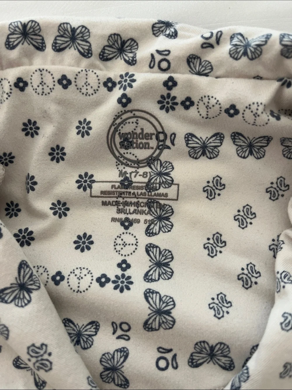wonder nation Cream and Navy Printed Short-Sleeve Pajama Set with Pink Trim